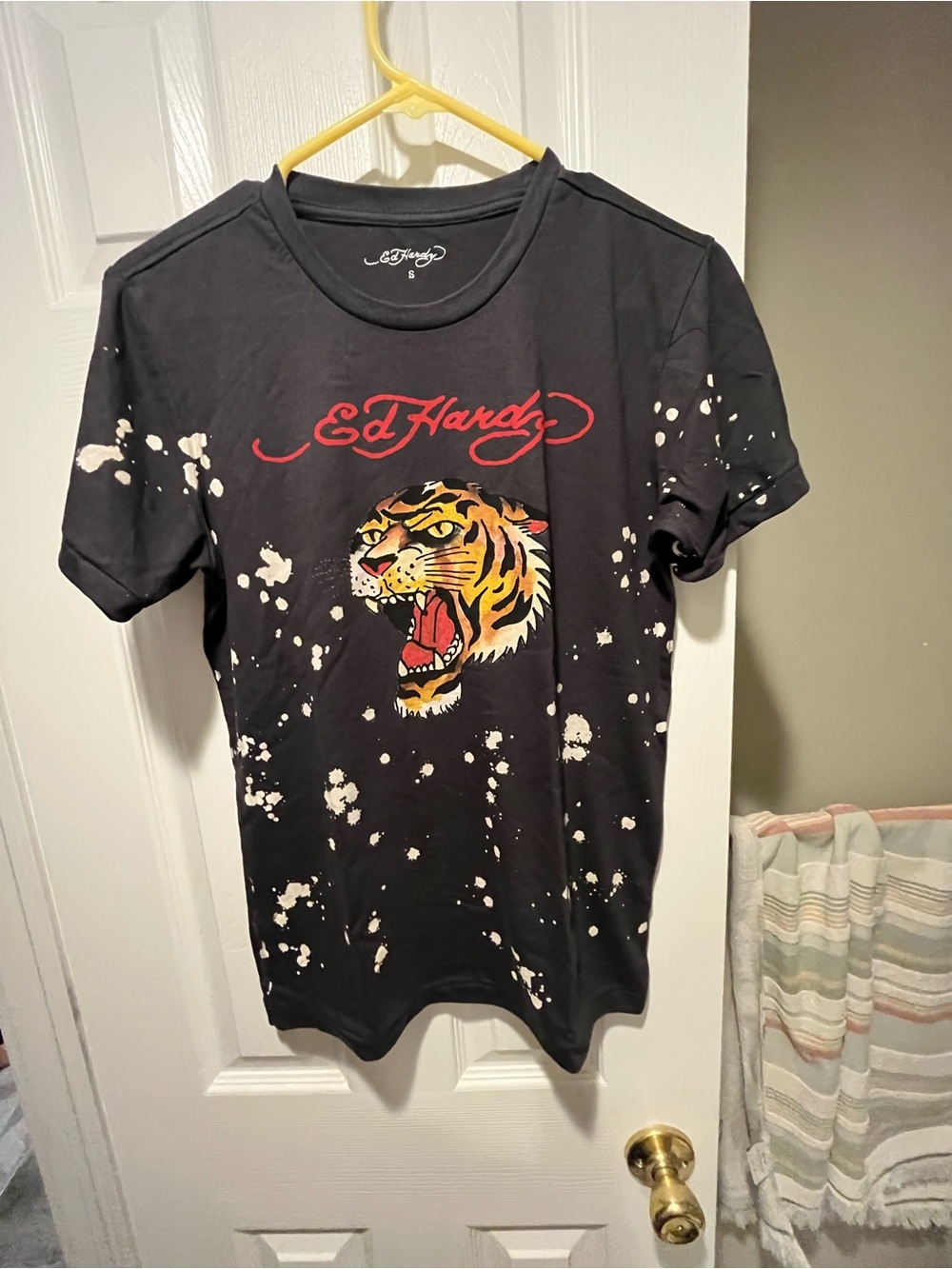 Ed Hardy Black Tee with Red Logo and Tiger Graphic